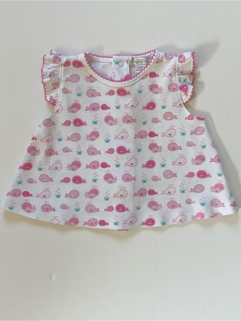 Kissy Kissy Shirt Size 6 9 Months White Pink 100% Pima Cotton Whales Crabs EUC